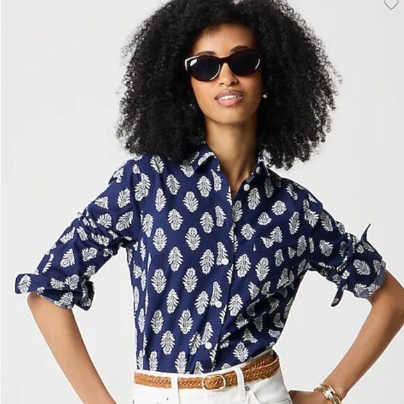 J.Crew Factory Button-UpPoplin Shirt Signature Fit –  NWOT - Navy Print – Medium - Picture 1 of 5
